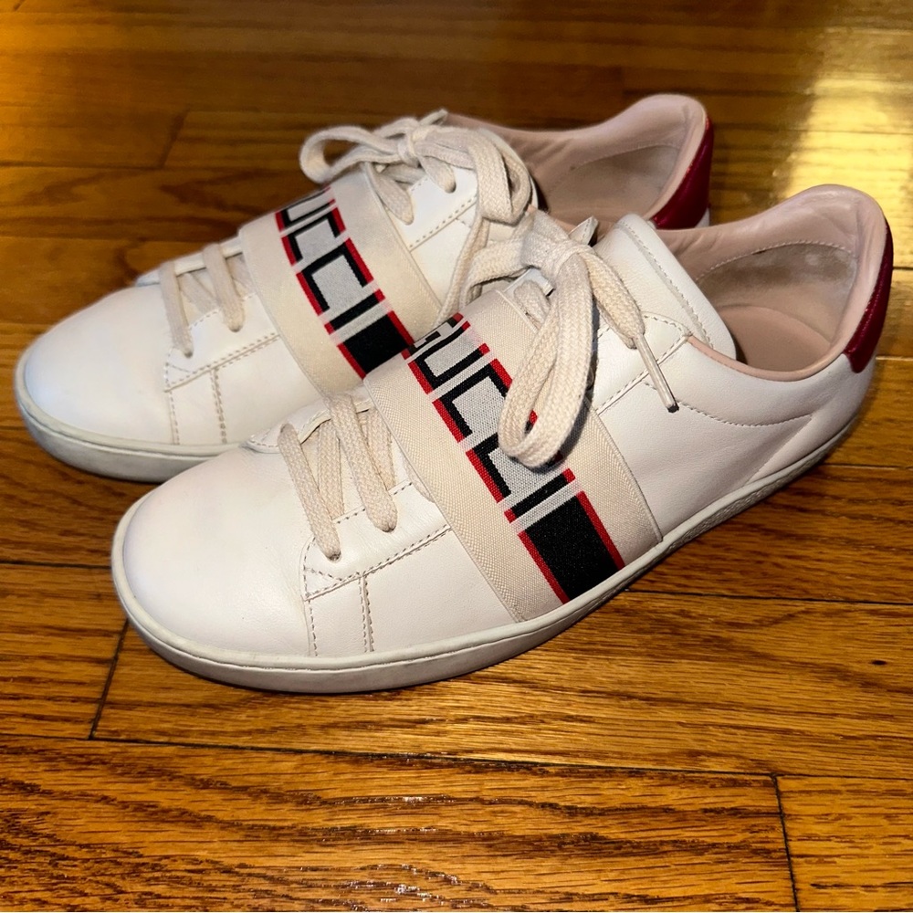 GUCCI Ace Stripe Ivory Sneakers White Red Black Leather Women’s size EU 37 - Picture 12 of 13